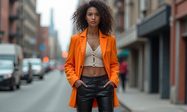 Stylish fashion lookbook photography of a model in a urban setting